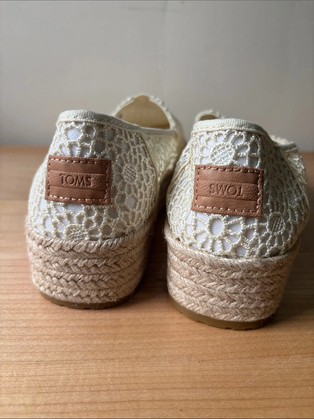 Toms Cream Lace Espadrille Platform Slip-Ons